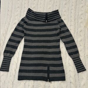 Joyce Leslie Charcoal and Black Striped Cowl Neck Sweater